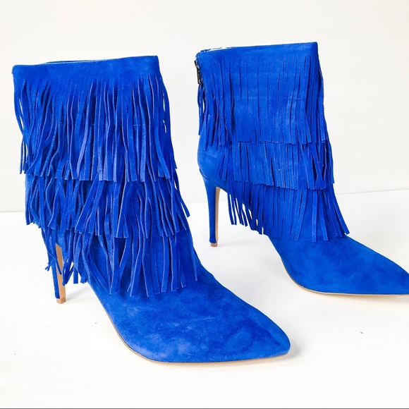 Steve Madden Shoes - Steve Madden Flapper Fringe Blue Ankle Boot 10